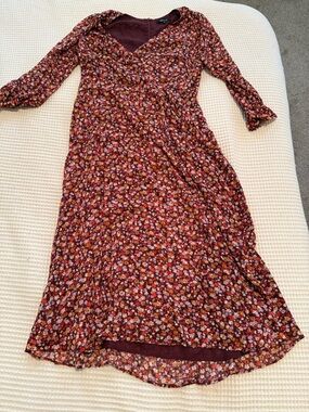 Madewell Burgundy Floral Maxi Dress with V‑Neck